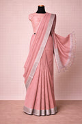 Plain Pastel Pink Linen Saree