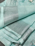 Plain Powder Blue Linen Saree