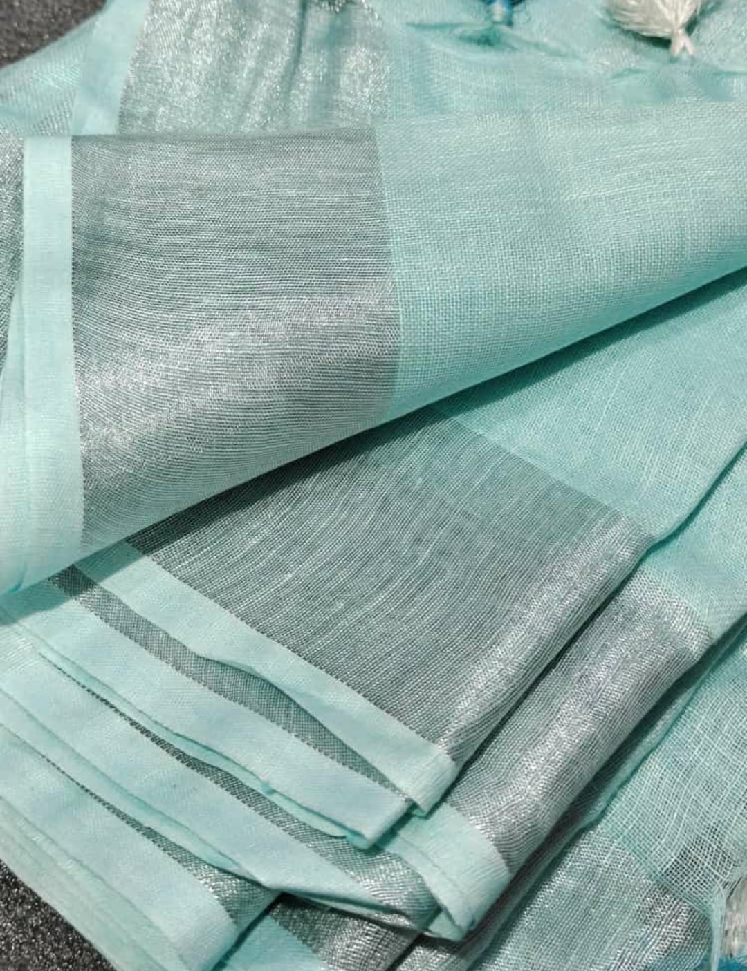 Plain Powder Blue Linen Saree