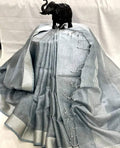 Dark Silver Linen Tissue Saree