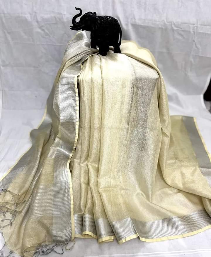 Light Yellow Linen Tissue Saree