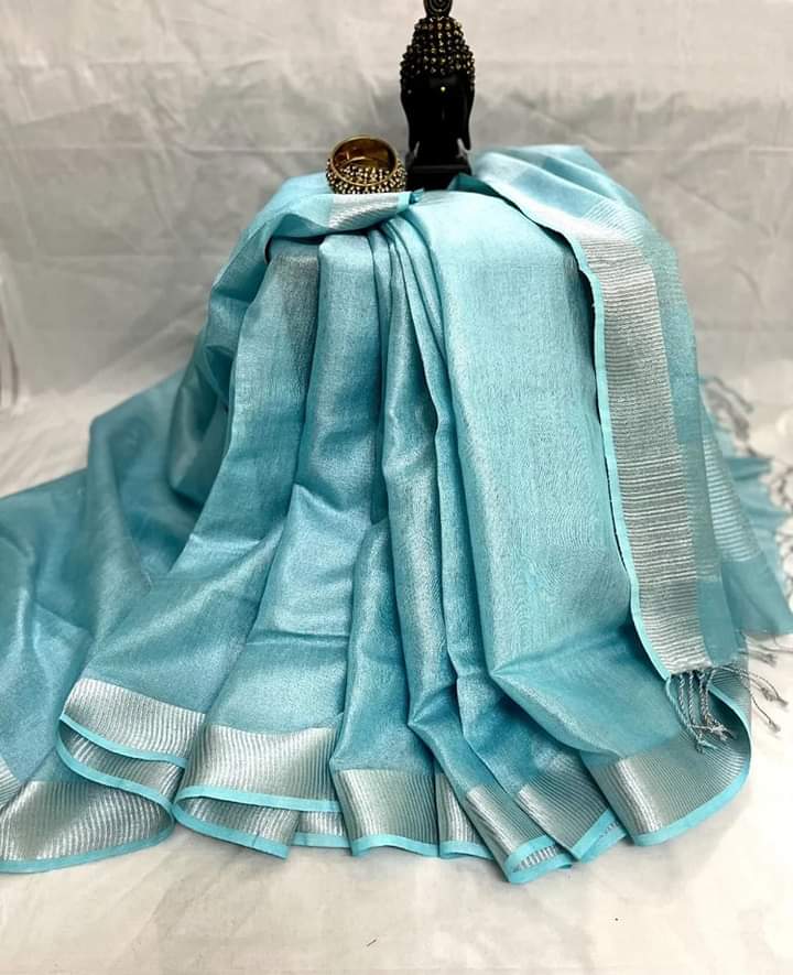 Pastel Blue Linen Tissue Saree