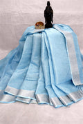 Sky Blue Linen Tissue Saree