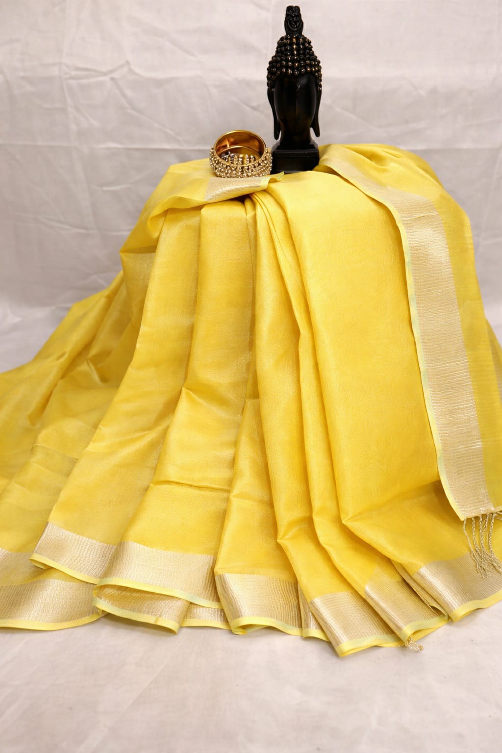 Bright Yellow Linen Tissue Saree