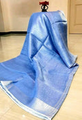 Blue Linen Tissue Saree