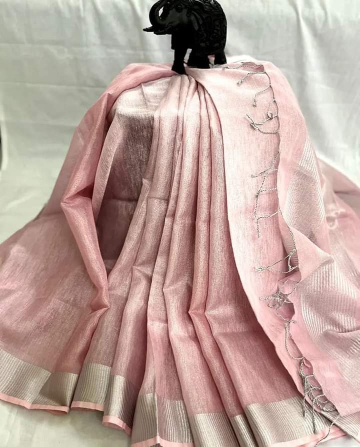 Pastel Pink Linen Tissue Saree