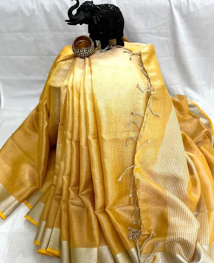 Yellow Linen Tissue Saree