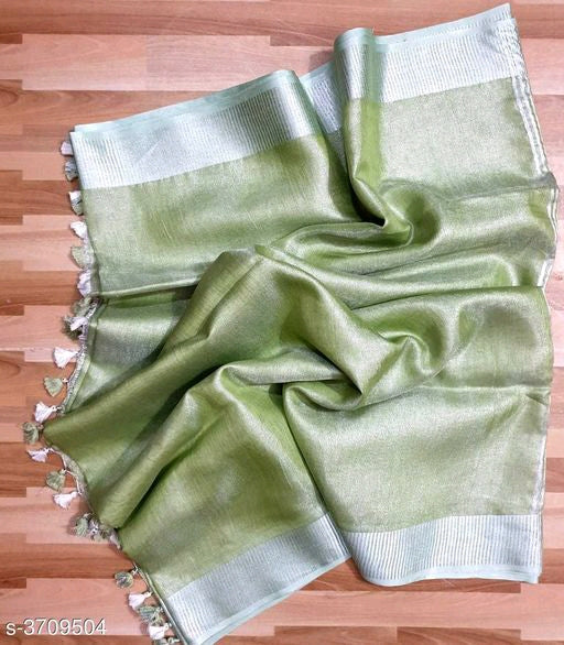 Pastel Green Linen Tissue Saree