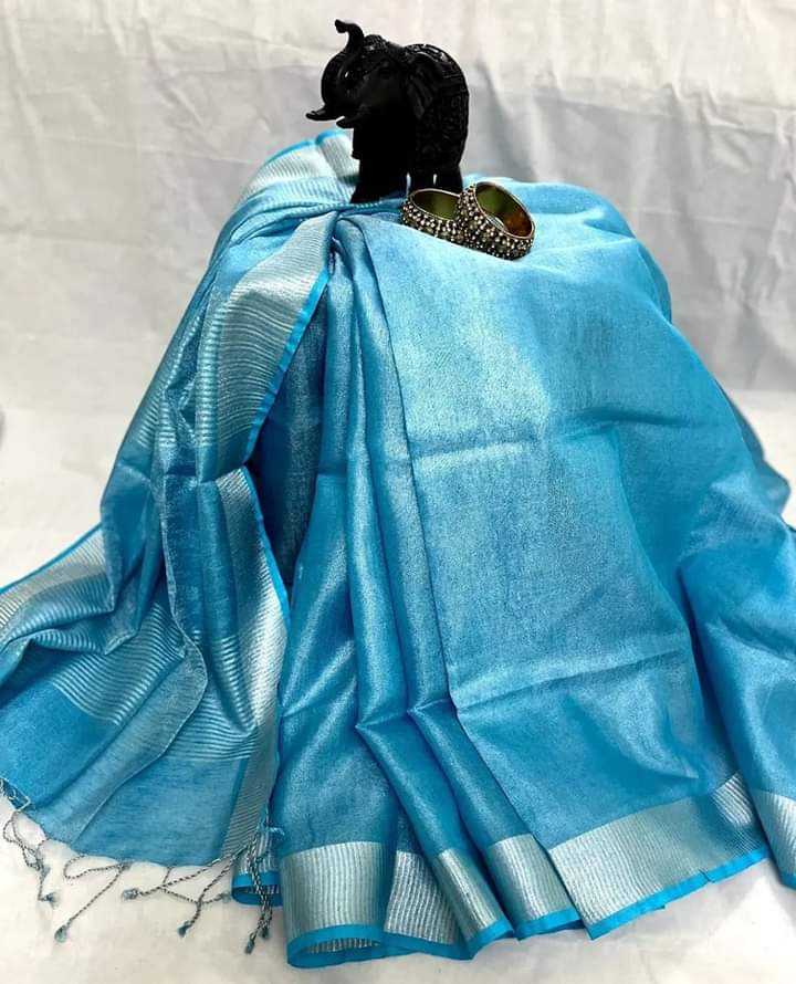 Blue Linen Tissue Saree