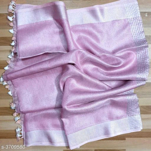 baby Pink Tissue Linen Saree