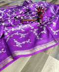 Purple Silk Linen Saree with Embroidery