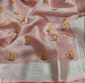 Pastel Pink Tissue Linen Saree with Embroidery