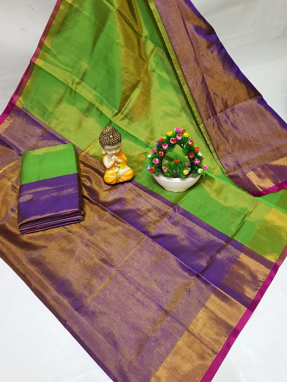 Purple Uppada Tissue Saree With Green Pallu