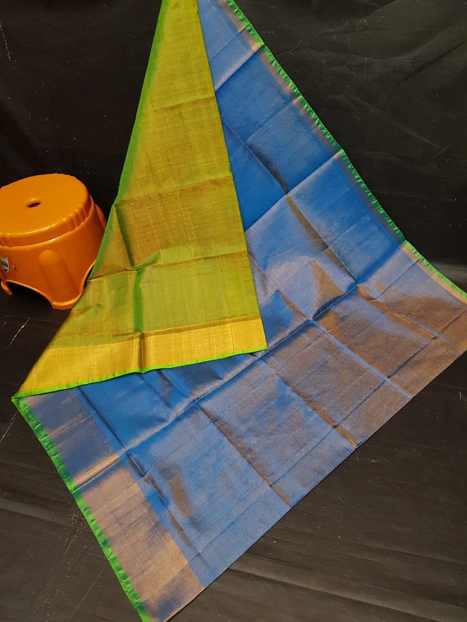 Blue Uppada Tissue Saree With Green Pallu