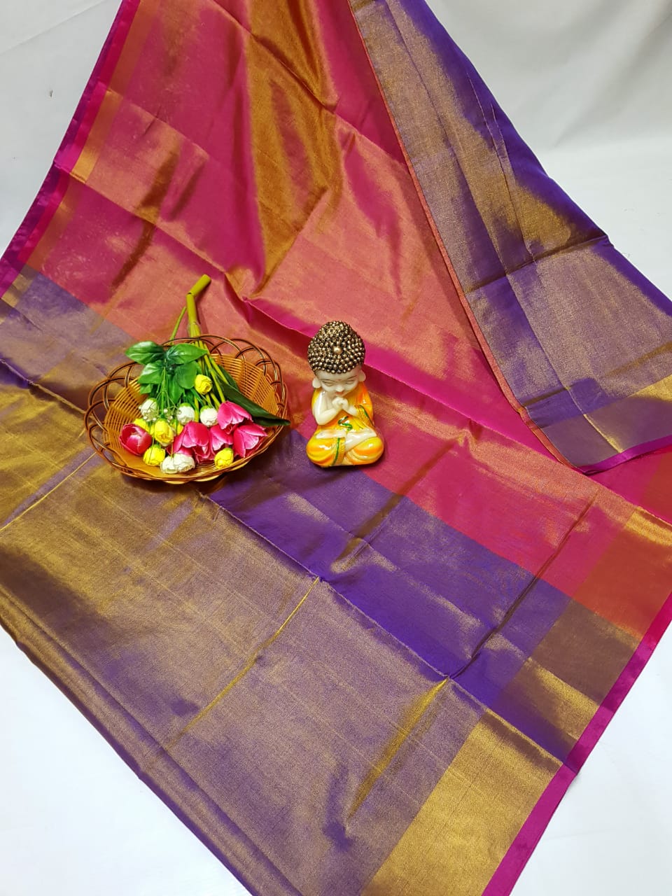 Purple Uppada Tissue Saree With Pink Pallu