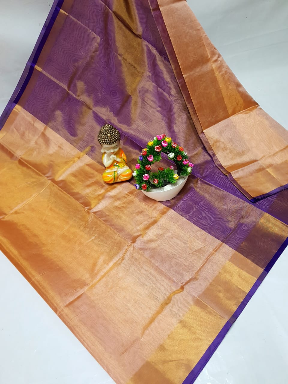 Sandal Uppada Tissue Saree With Purple Pallu
