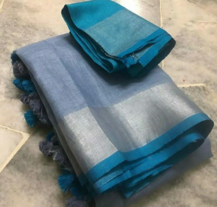 Cloudy Grey Plain Linen Saree
