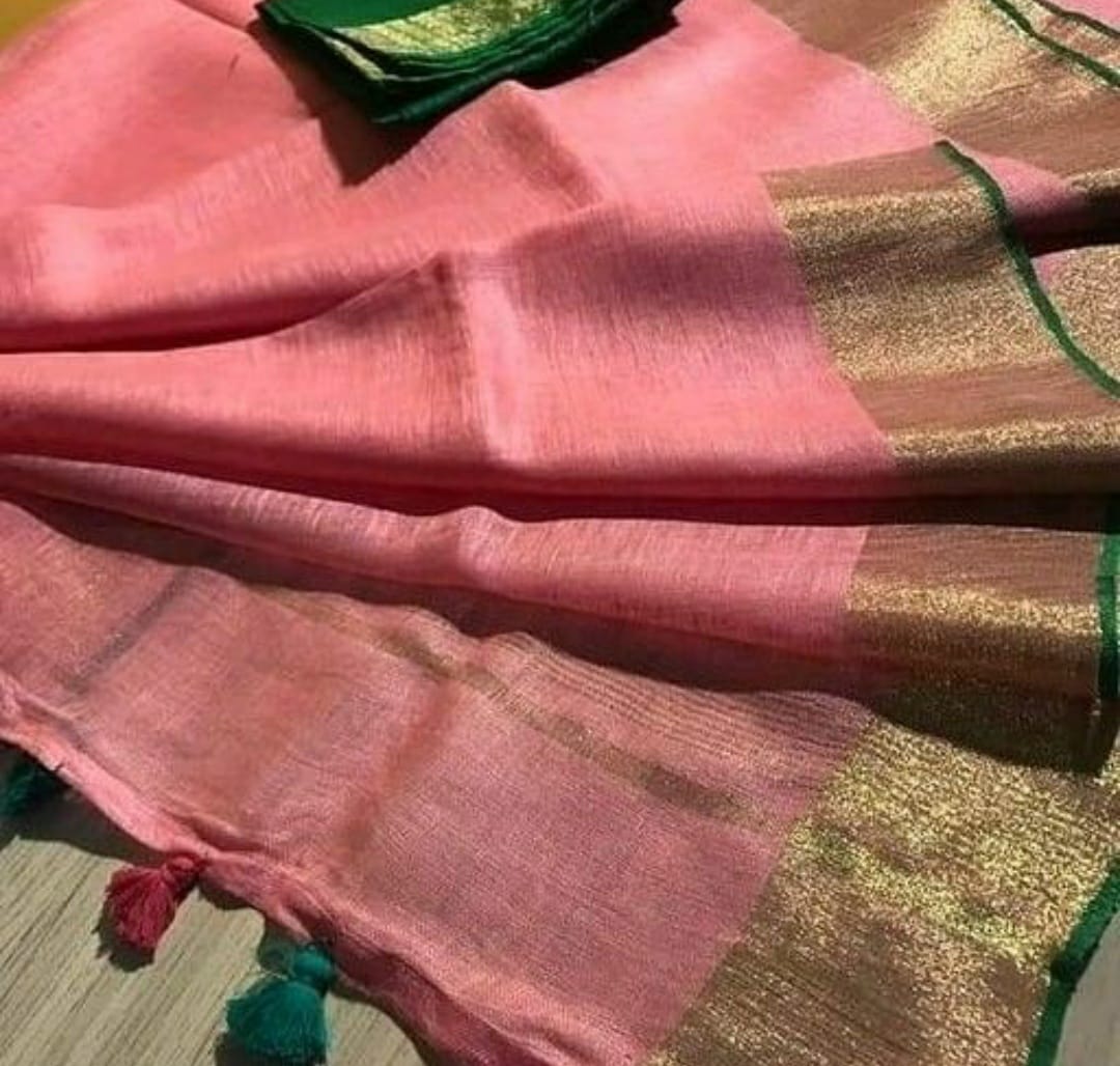 Copper Rose Plain Linen Saree