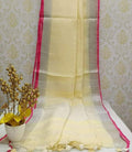 Pale Yellow Plain Linen Saree