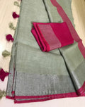 Pale Green Plain Linen Saree