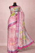 Pink Floral Linen Saree