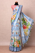 Blue Floral Linen Saree