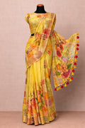 Bright Yellow Floral Linen Saree