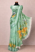 Sea Green Floral Linen Saree
