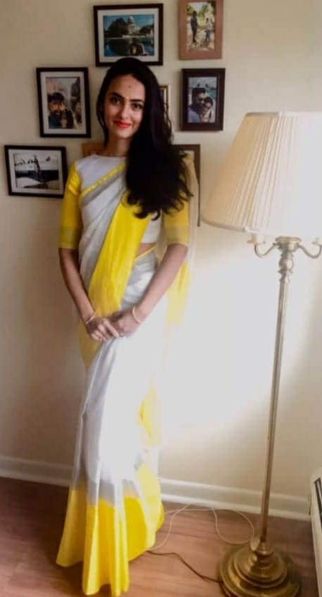 Plain White Linen Saree With Yellow Border