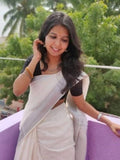 Plain White Linen Saree