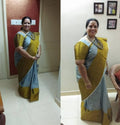 Plain Grey Linen Saree with Broad Border